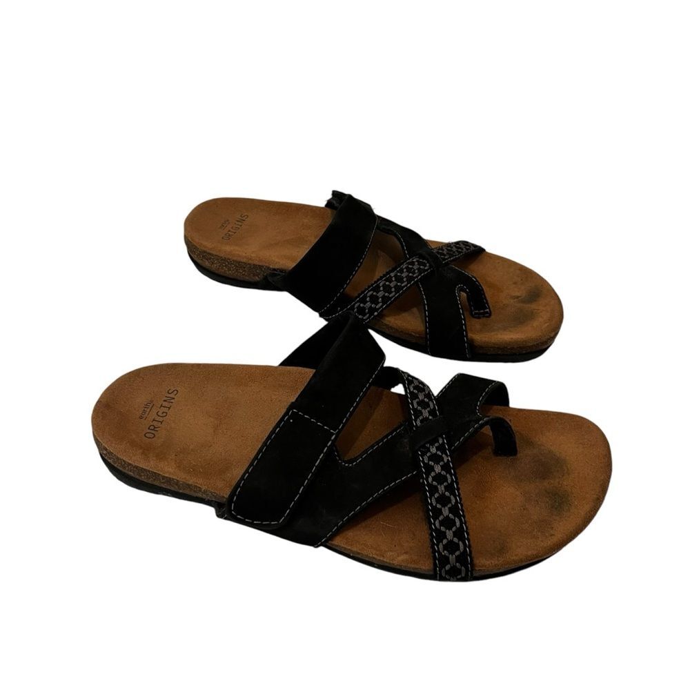 Earth Origins Ossi Black Nubuck Toe-Post Slide Slip On Sandals Womens Size 9M